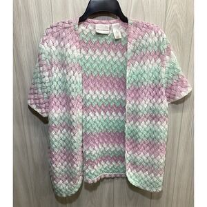 ALFRED DUNNER Women's‎ (Size XL) Short Sleeve Open Front Cardigan Open Knit Poly